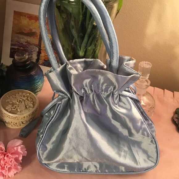 New Silky Feeling Drawstring Pouch in Soft Sky Blue - Picture 3 of 4